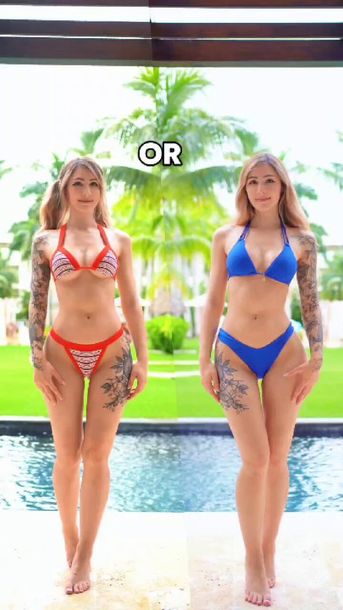 Bikini battle: red or blue?! ❤️💙